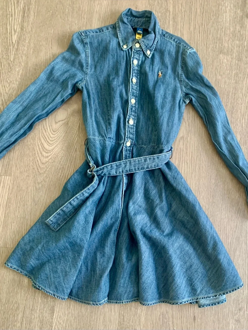 Ralph Lauren Polo Girls 100% Cotton Blue Denim Shirt Dress